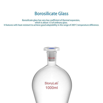Laboratory separatory funnel stand set 1000 ml borosilicate glass sep funnel with PTFE stopcock for liquid-liquid extraction and chemical separation StonyLab