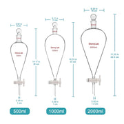Side view and dimensional layout of the durable StonyLab Separatory Funnel with 24