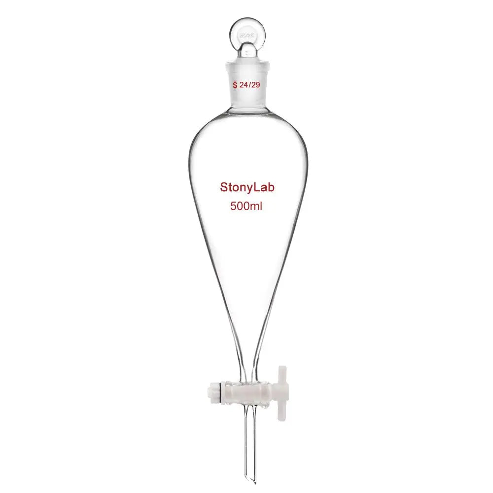 Separatory Funnel with 24/29 Joint, Glass Stopper and PTFE Stopcock, 60-2000 ml Funnels-Separatory