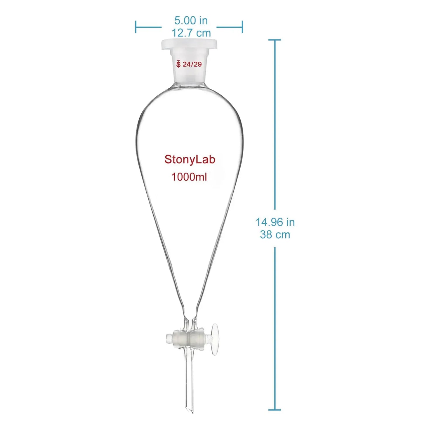 Separatory Funnel with Glass Stopcock Valve Separatory Funnels 1000-ml