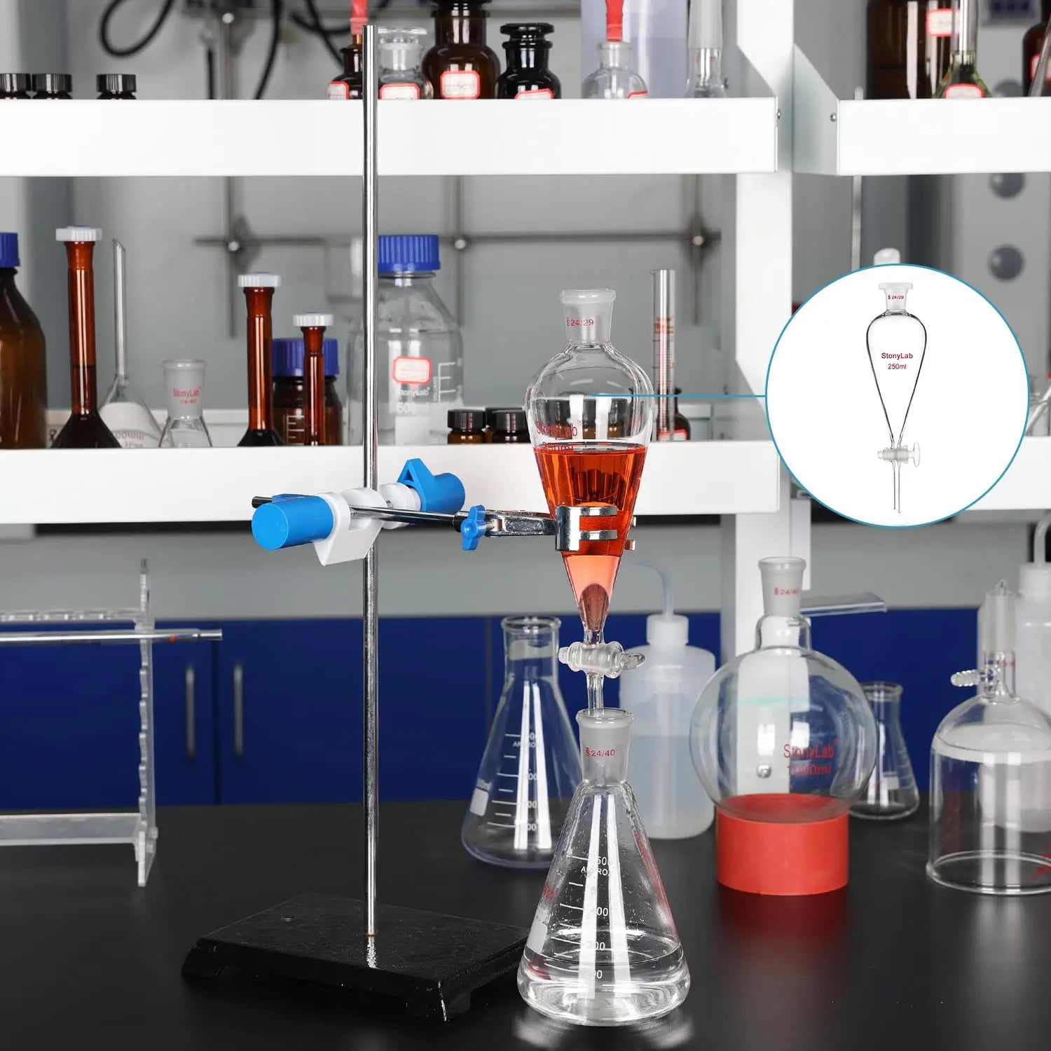 Alternative angle showing underlying build quality of StonyLab Separatory Funnel