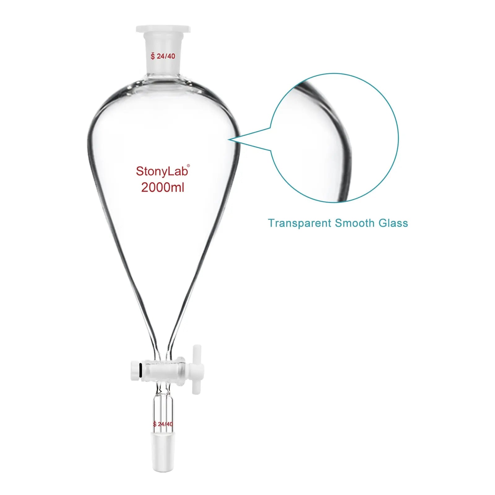 Comprehensive product view and setup components for StonyLab Separatory Funnel with PTFE Stopcock
