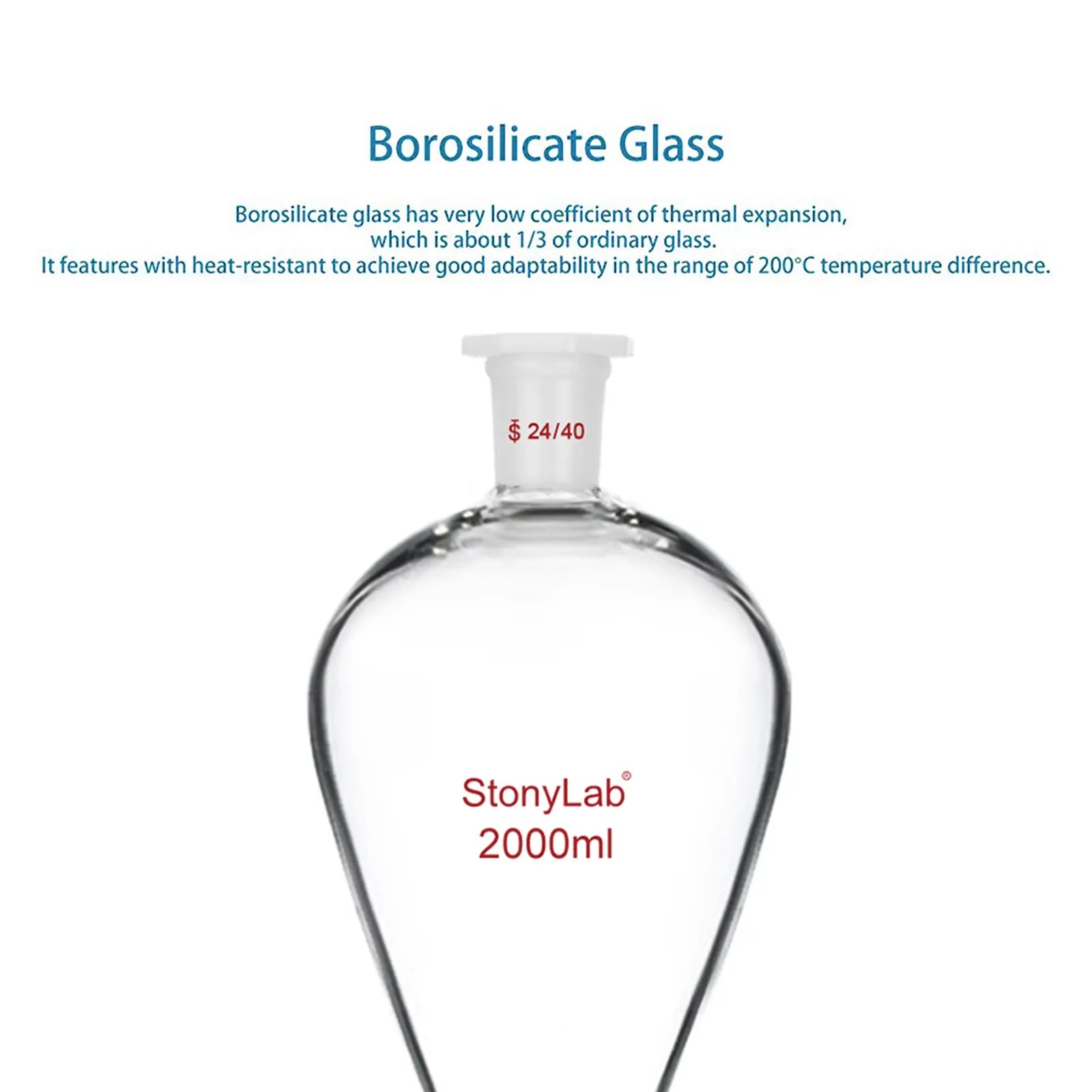 Comprehensive product view and setup components for StonyLab Separatory Funnel with PTFE Stopcock