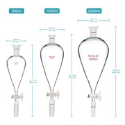 Side view and dimensional layout of the durable StonyLab Separatory Funnel with PTFE Stopcock