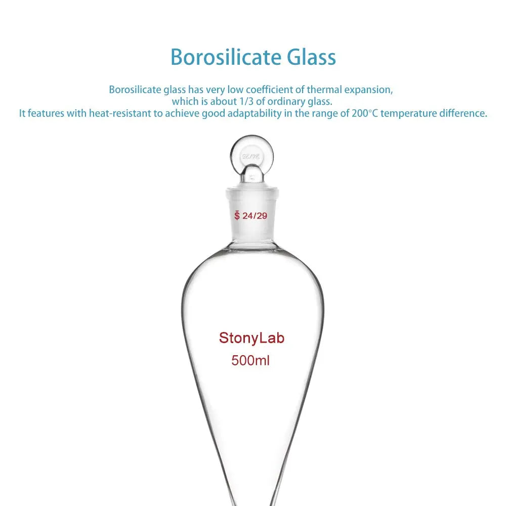 Alternative angle showing underlying build quality of StonyLab Separatory Funnel with 24
