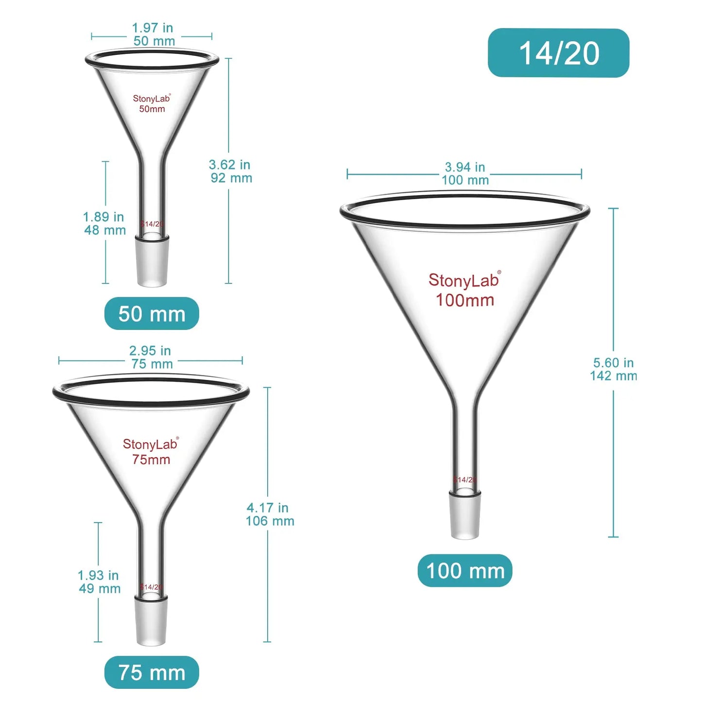 Short Stem Powder Funnel, 14/20, 19/22, 24/40 Joint Funnels-Powder Funnels