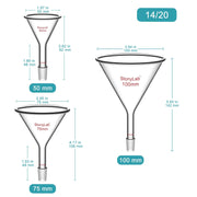 Side view and dimensional layout of the durable StonyLab Short Stem Powder Funnel