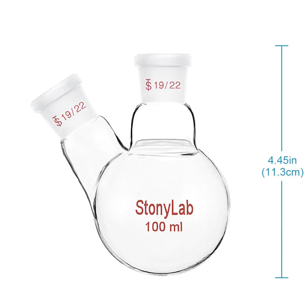 2 Neck Round Bottom Flask, 19/22 Center/Side Joint, 50-500 ml - StonyLab Flasks - Round Bottom 