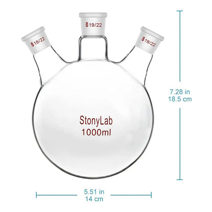 3 Neck Round Bottom Flask, 19/22 Center/Side Joint, 50-5000 ml Flasks - Round Bottom