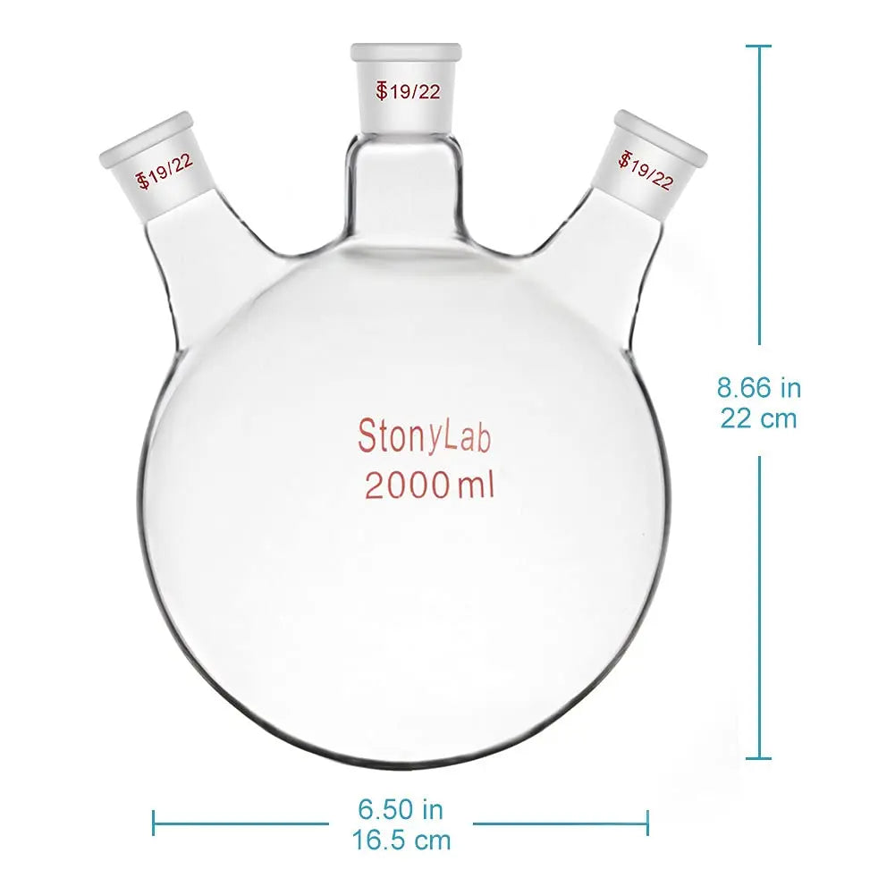 3 Neck Round Bottom Flask, 19/22 Center/Side Joint, 50-5000 ml Flasks - Round Bottom