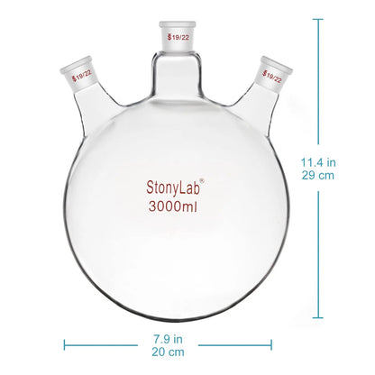 3 Neck Round Bottom Flask, 19/22 Center/Side Joint, 50-5000 ml Flasks - Round Bottom