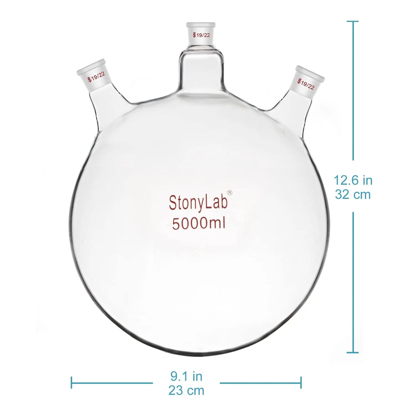 3 Neck Round Bottom Flask, 19/22 Center/Side Joint, 50-5000 ml Flasks - Round Bottom