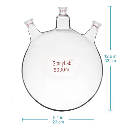 3 Neck Round Bottom Flask, 19/22 Center/Side Joint, 50-5000 ml Flasks - Round Bottom