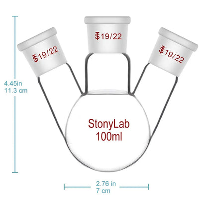 3 Neck Round Bottom Flask, 19/22 Center/Side Joint, 50-5000 ml - StonyLab Flasks - Round Bottom 100-ml