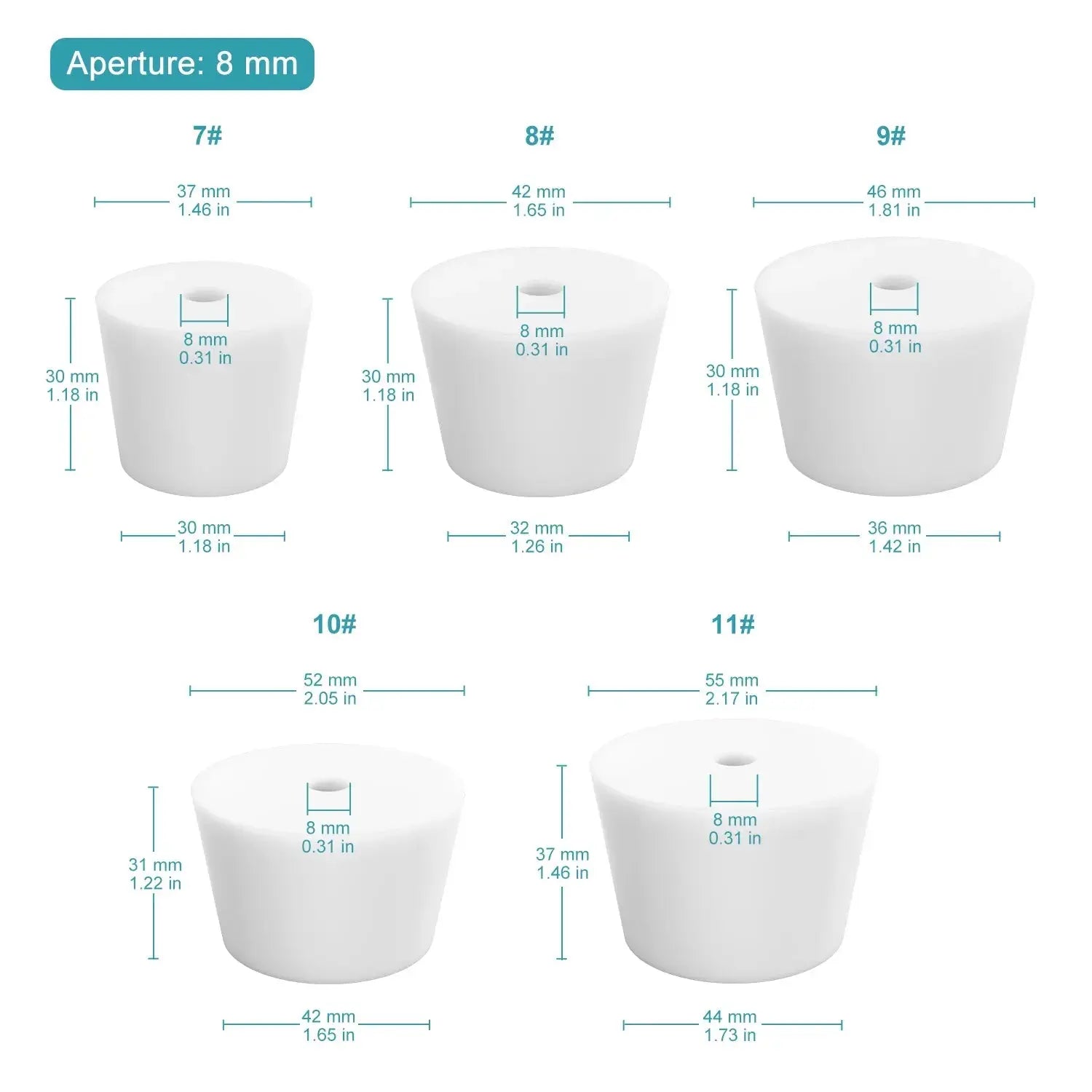 Silicone Stoppers, One-Hole, 5-Pack Stoppers-Silicone