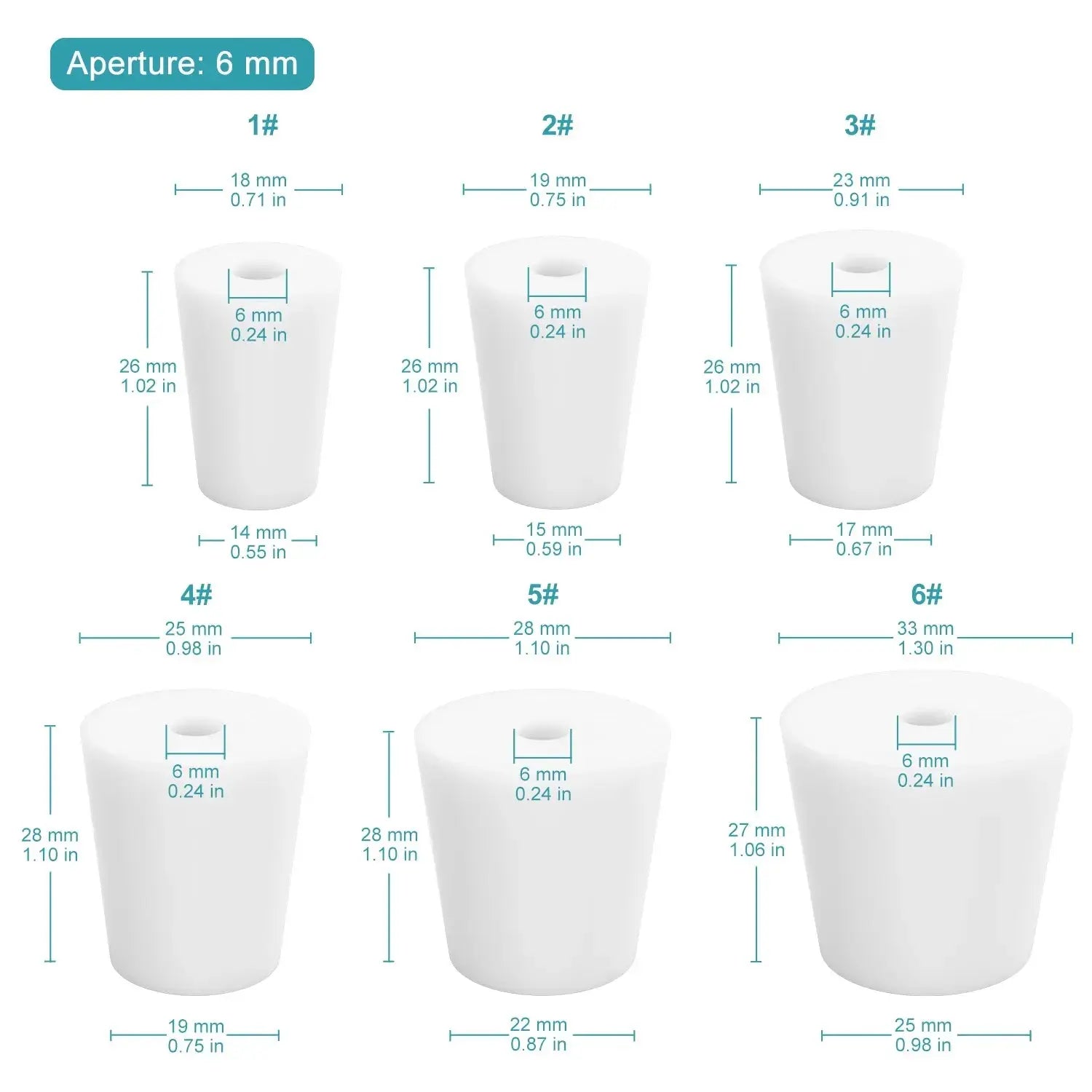 Silicone Stoppers, One-Hole, 5-Pack Stoppers-Silicone