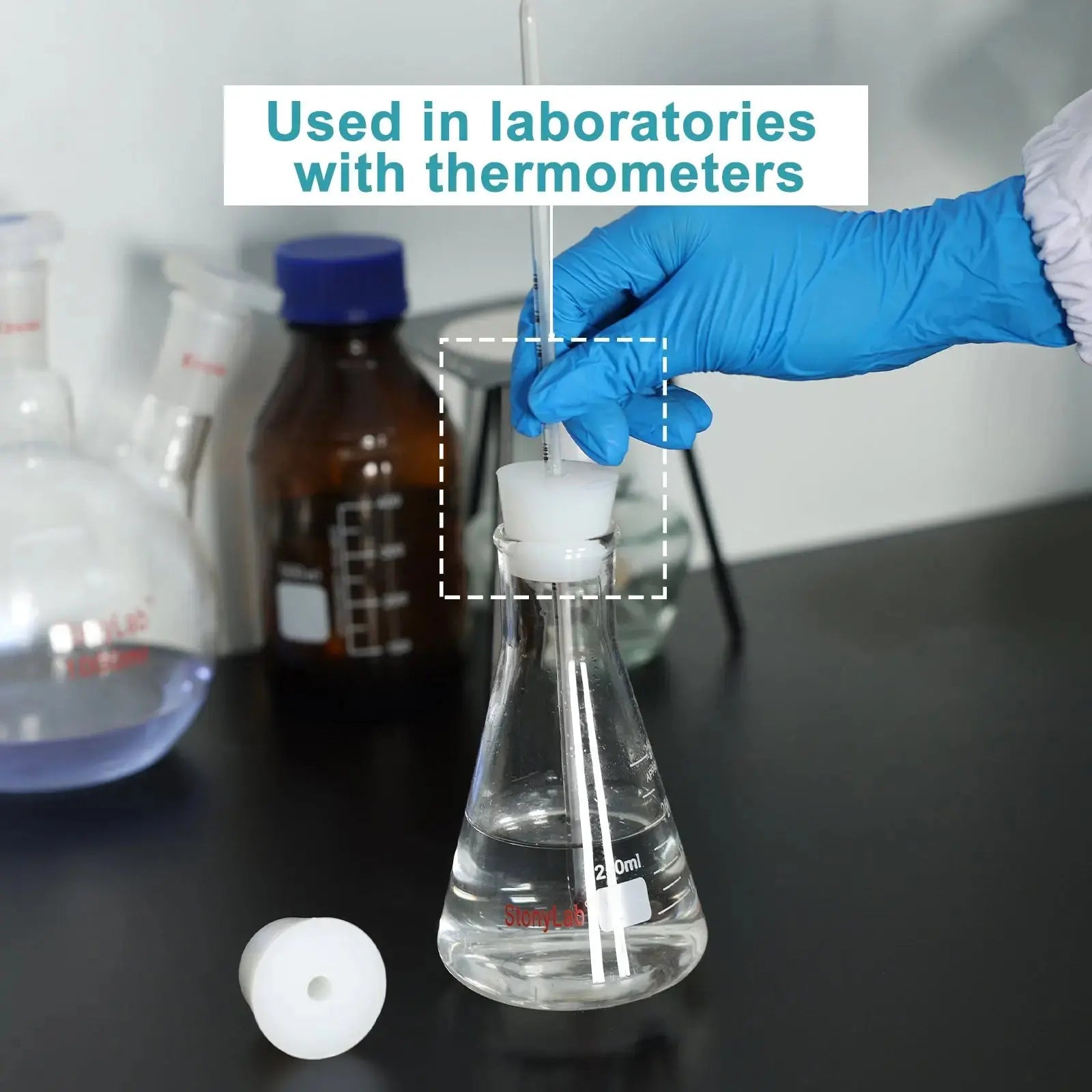 Comprehensive product view and setup components for StonyLab Silicone Stopper Single-Hole Feedthrough for Tubing & Probes