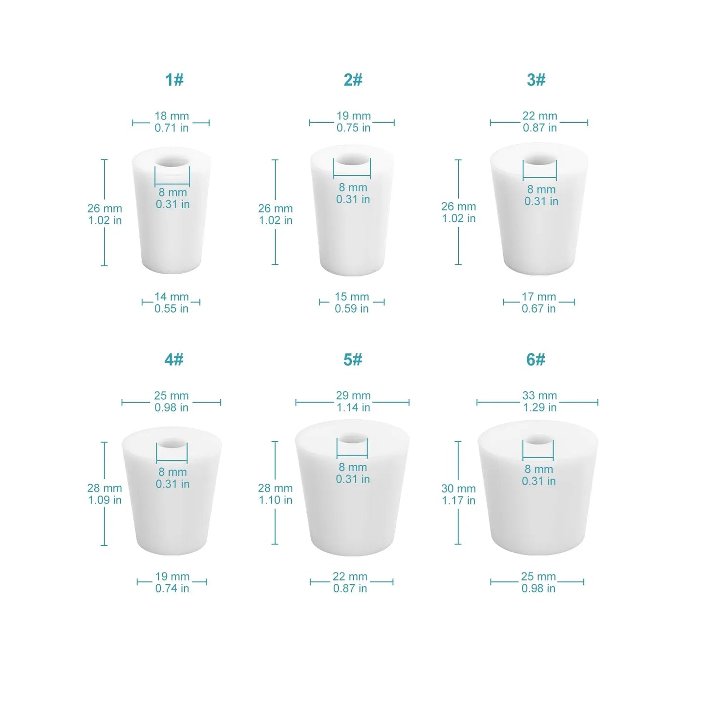 Silicone Stoppers, One-Hole, 5 Pack Stoppers-Silicone