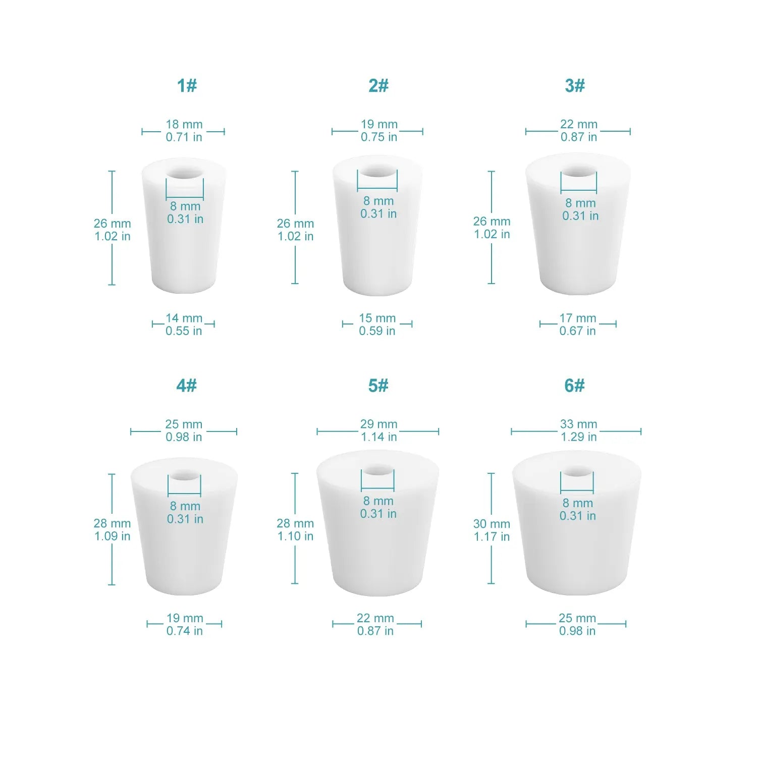 Silicone Stoppers, One-Hole, 5 Pack Stoppers-Silicone