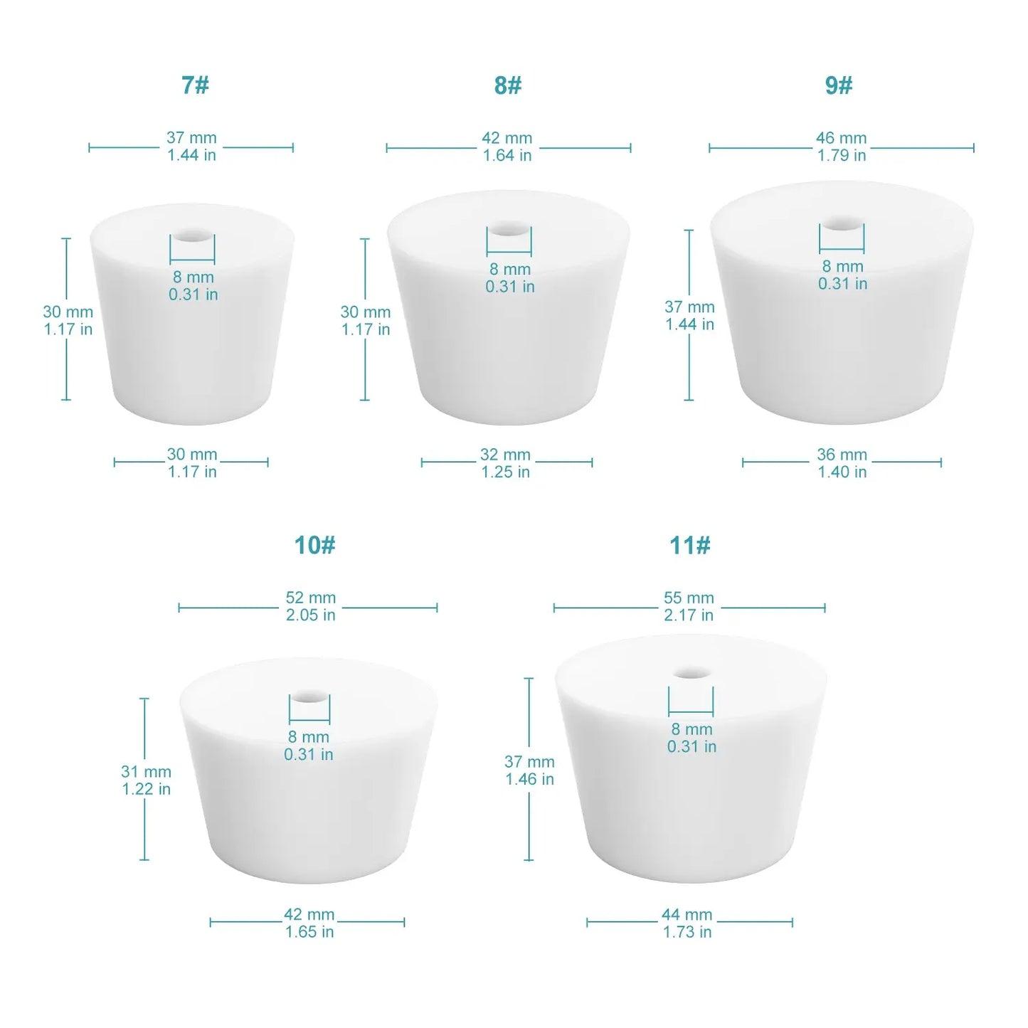 Silicone Stoppers, One-Hole, 5 Pack Stoppers-Silicone