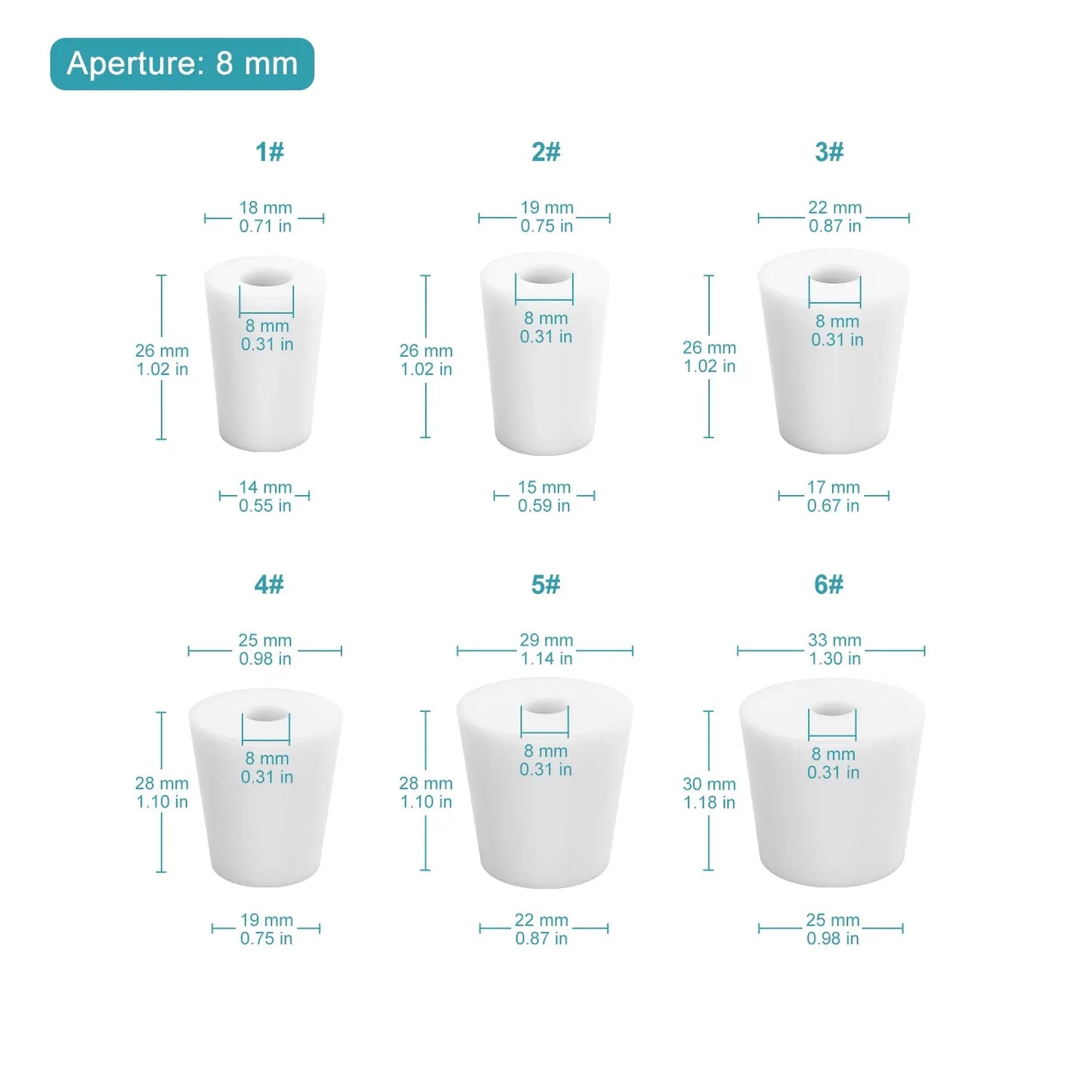 Silicone Stoppers, One-Hole, 5-Pack Stoppers-Silicone