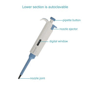 Side view and dimensional layout of the durable StonyLab Single Channel Adjustable Volume Pipette with Ejector