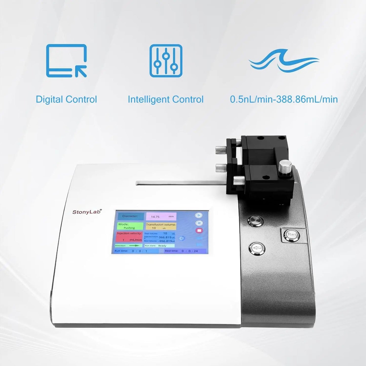 Single-Channel Syringe Pump for 1-50 ml Syringes , 0.0875 - 43.349 L/min Syringe Pump