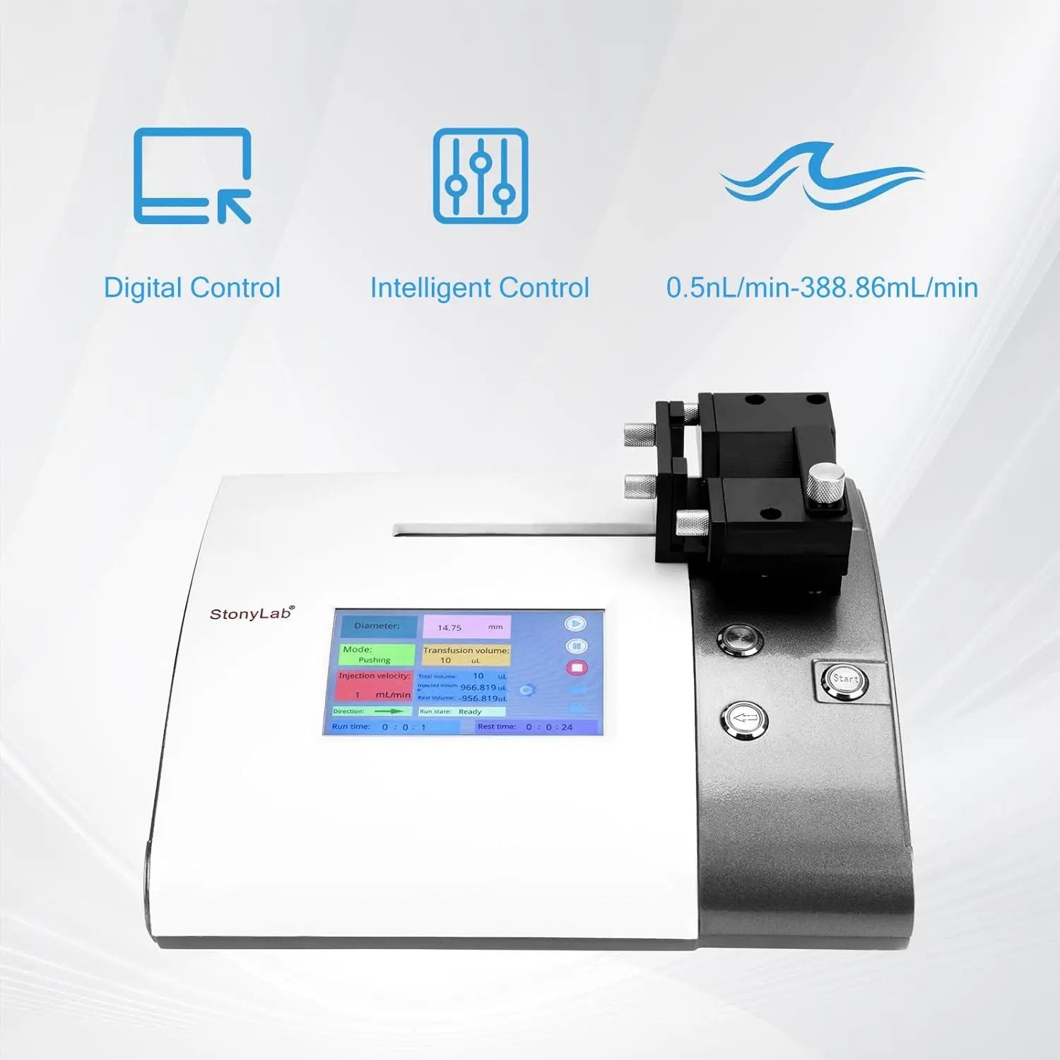 Single-Channel Syringe Pump for 1-50 ml Syringes , 0.0875 - 43.349 L/min Syringe Pump