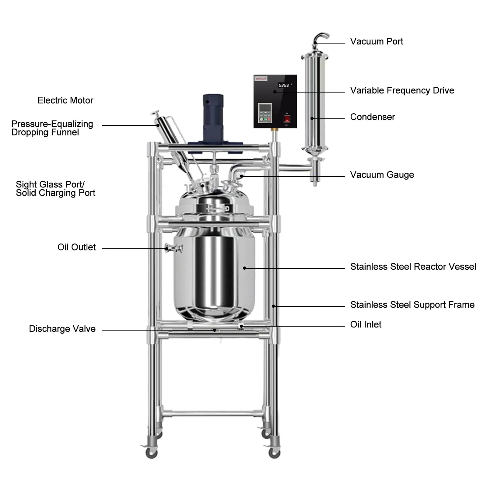 Close-up view showing the precise design and material of StonyLab Fully Customizable 316L Stainless Steel Reactor ¨C Contact Us Before Ordering