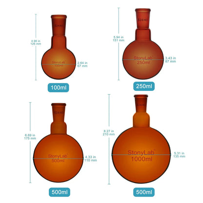 Single Neck Amber Round Bottom Flask with 24/40 Joint, 100-1000 ml Flasks-Round Bottom