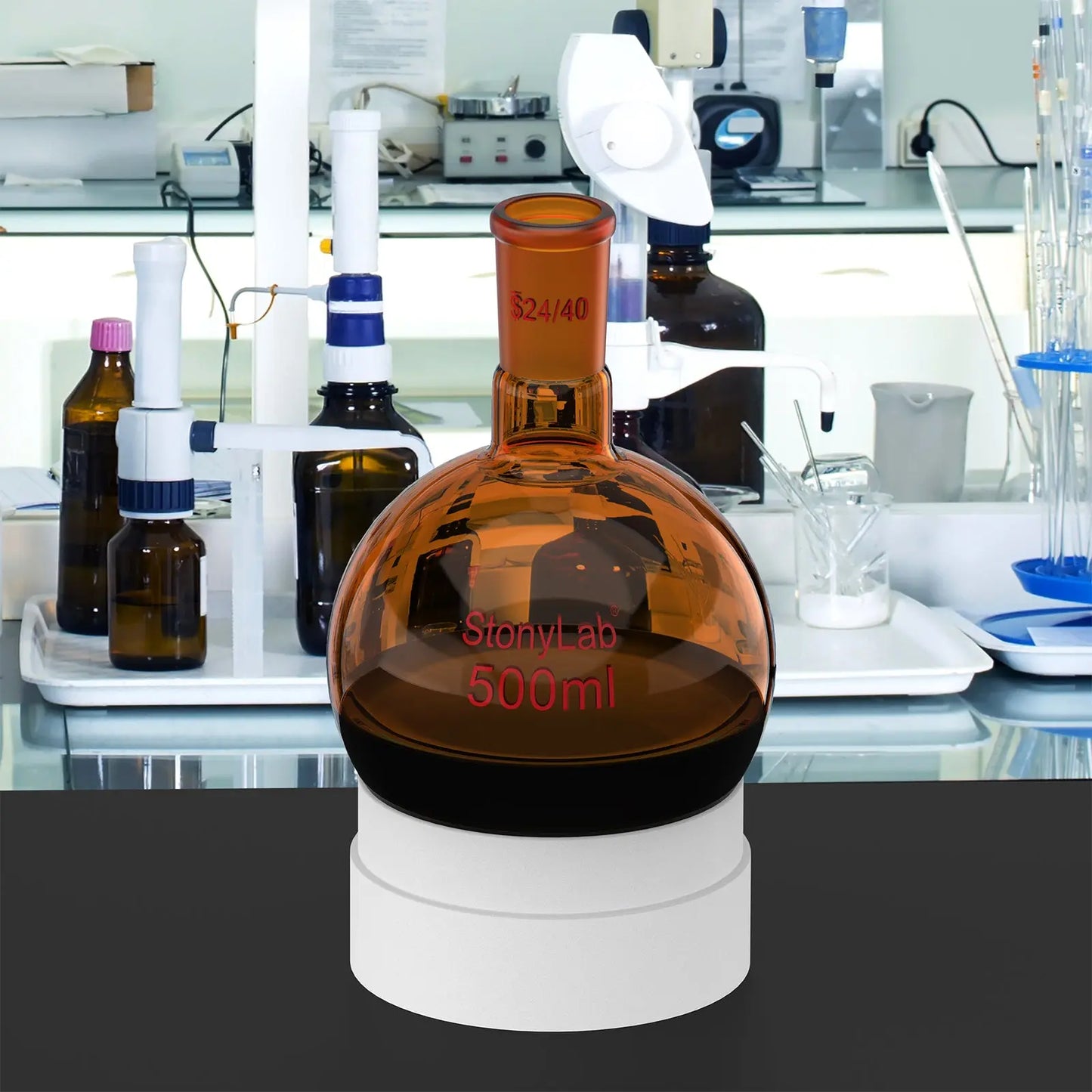 Single Neck Amber Round Bottom Flask with 24/40 Joint, 100-1000 ml Flasks-Round Bottom