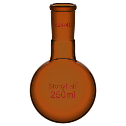 Single Neck Amber Round Bottom Flask with 24/40 Joint, 100-1000 ml Flasks-Round Bottom 250 ml