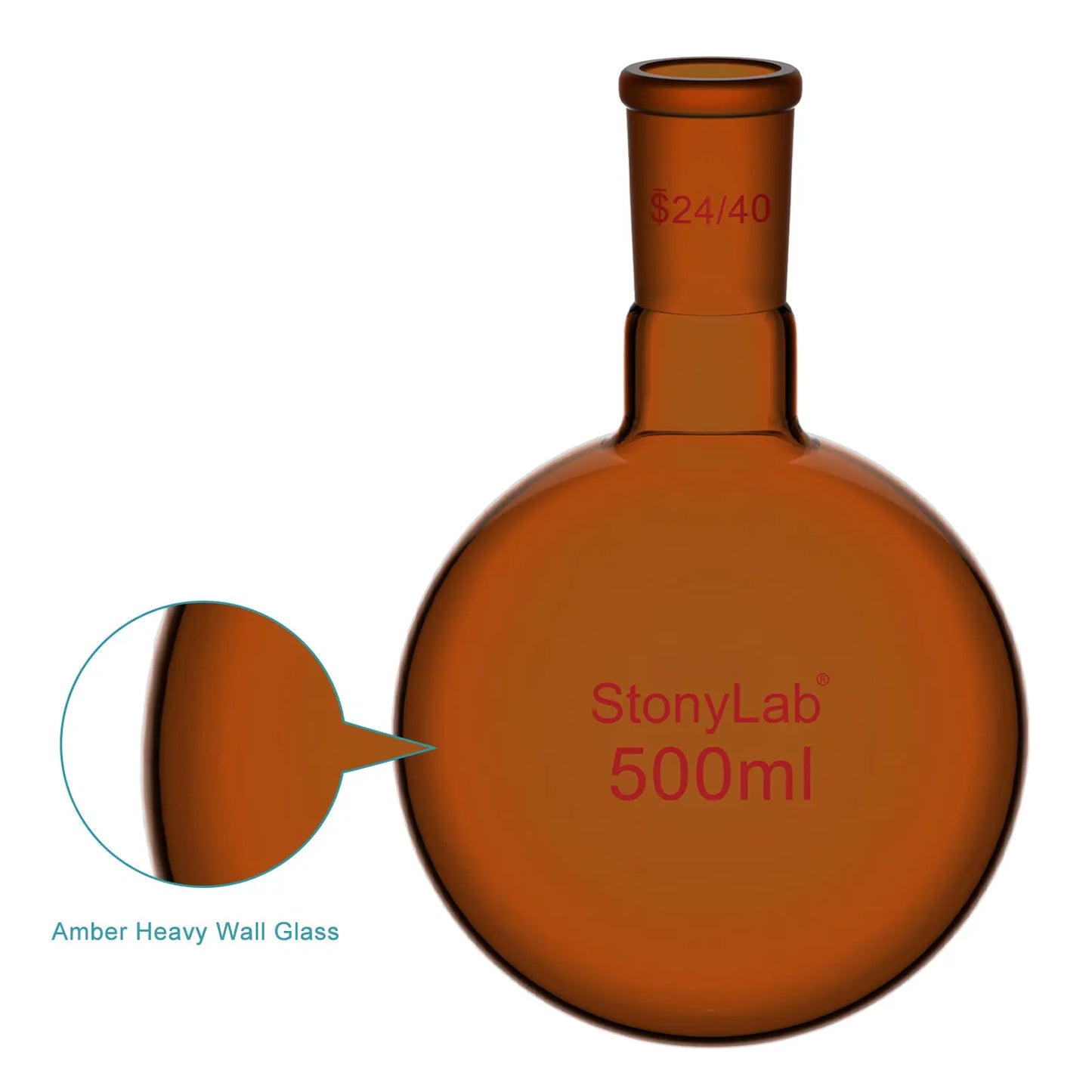 Single Neck Amber Round Bottom Flask with 24/40 Joint, 100-1000 ml Flasks-Round Bottom