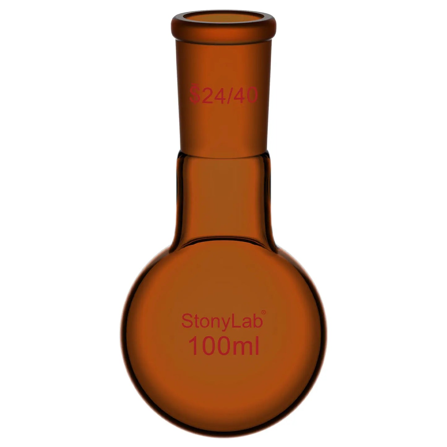 Single Neck Amber Round Bottom Flask with 24/40 Joint, 100-1000 ml Flasks-Round Bottom 100 ml