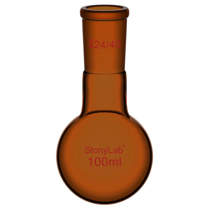 Single Neck Amber Round Bottom Flask with 24/40 Joint, 100-1000 ml Flasks-Round Bottom 100 ml