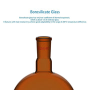 Side view and dimensional layout of the durable StonyLab Single Neck Amber Round Bottom Flask with 24