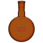 Comprehensive product view and setup components for StonyLab Single Neck Amber Round Bottom Flask with 24