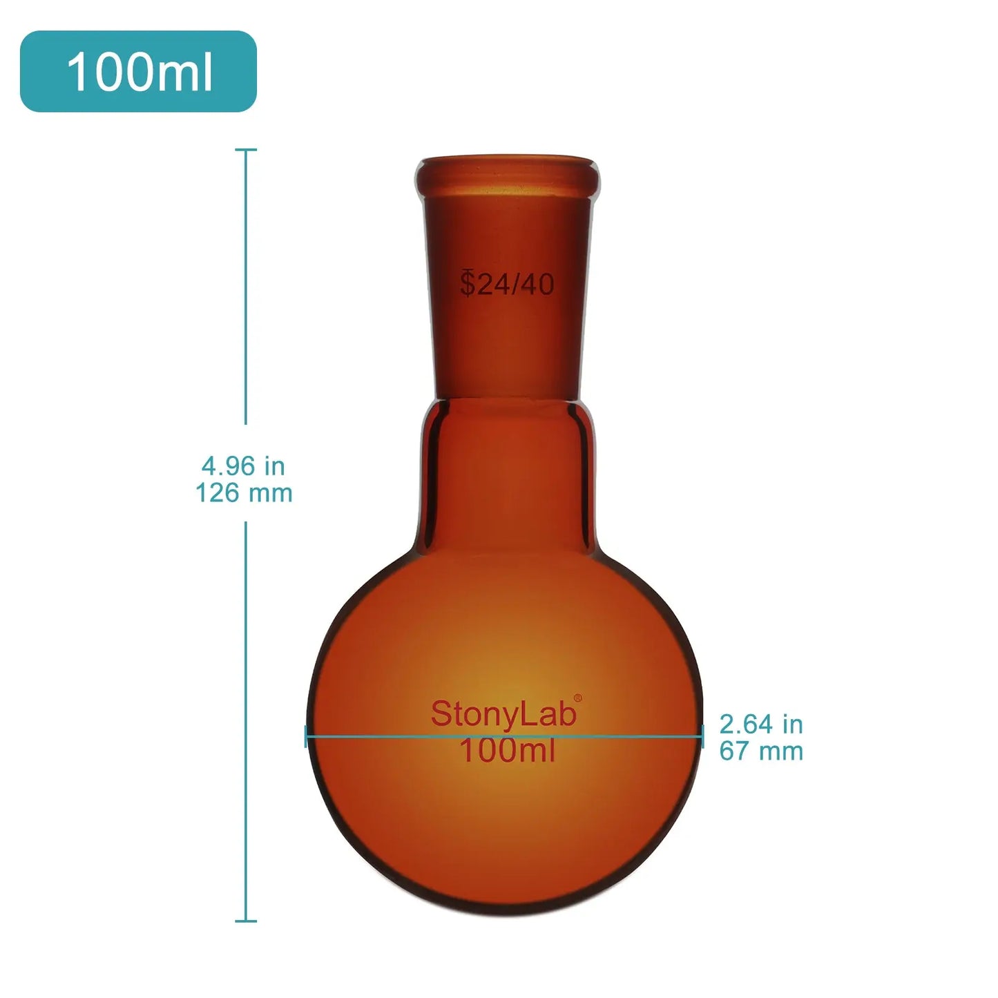 Single Neck Amber Round Bottom Flask with 24/40 Standard Taper Outer Joint, 100-1000 ml Flasks-Round Bottom