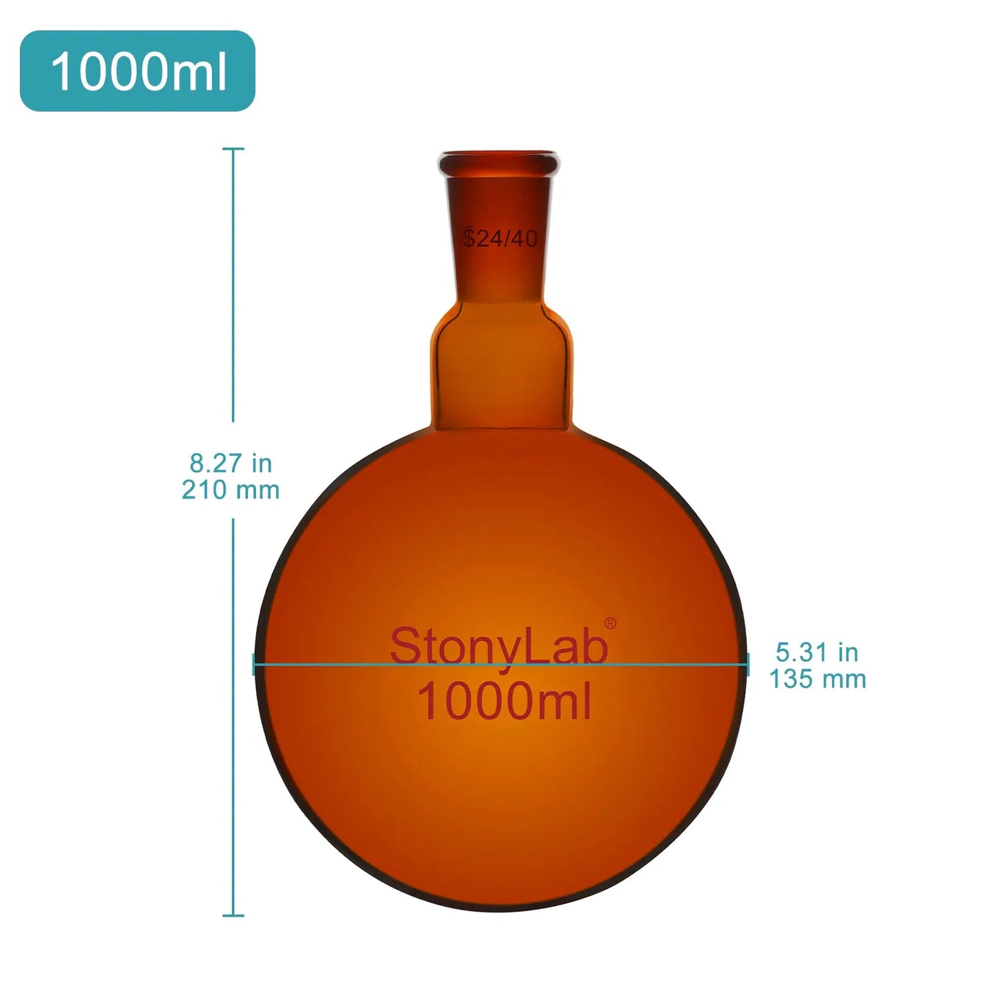 Single Neck Amber Round Bottom Flask with 24/40 Standard Taper Outer Joint, 100-1000 ml Flasks-Round Bottom