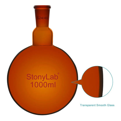 Single Neck Amber Round Bottom Flask with 24/40 Standard Taper Outer Joint, 100-1000 ml Flasks-Round Bottom