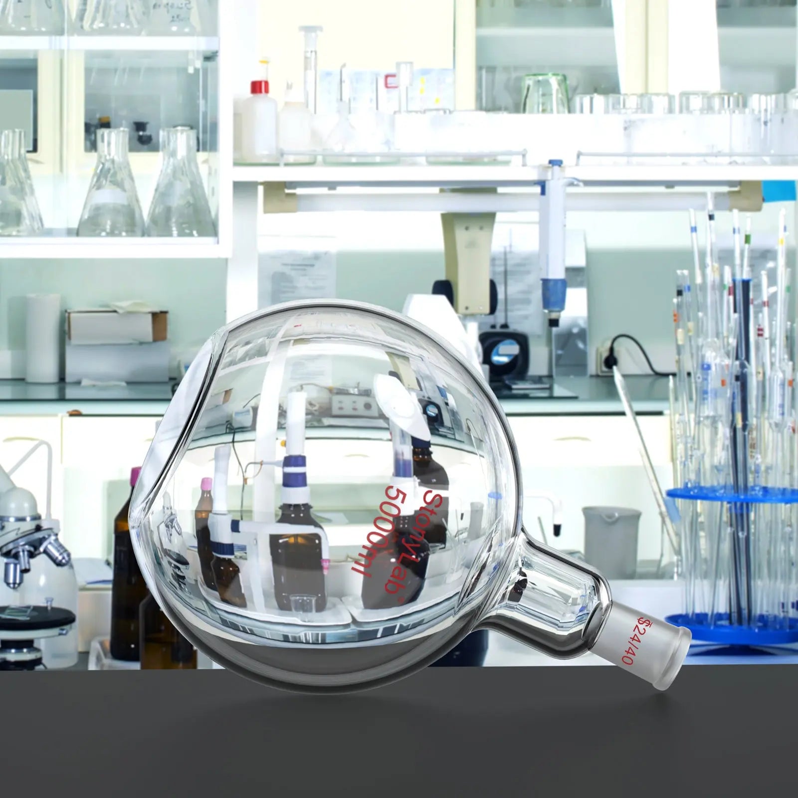 Comprehensive product view and setup components for StonyLab Single Neck Flat Bottom Flask