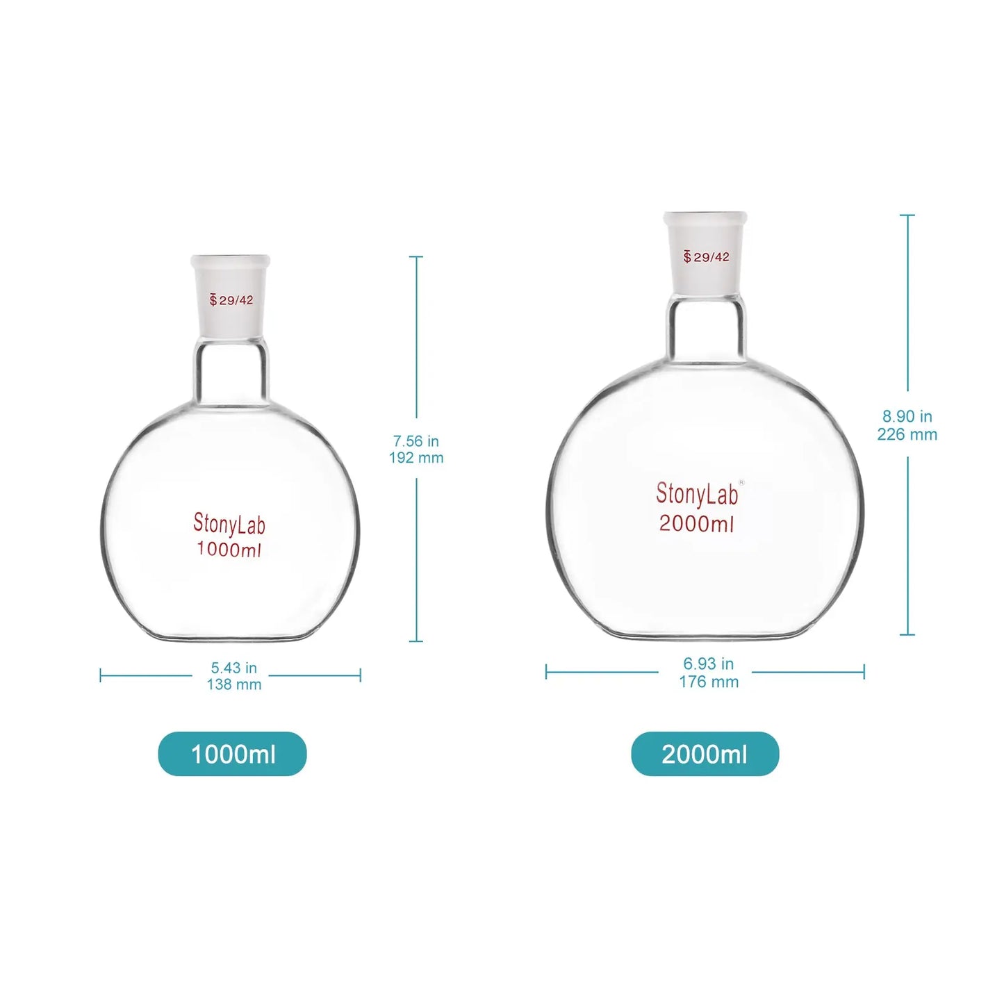 Single Neck Flat Bottom Flask, 29/42 Joint, 1000-2000 ml Flasks-Flat Bottom