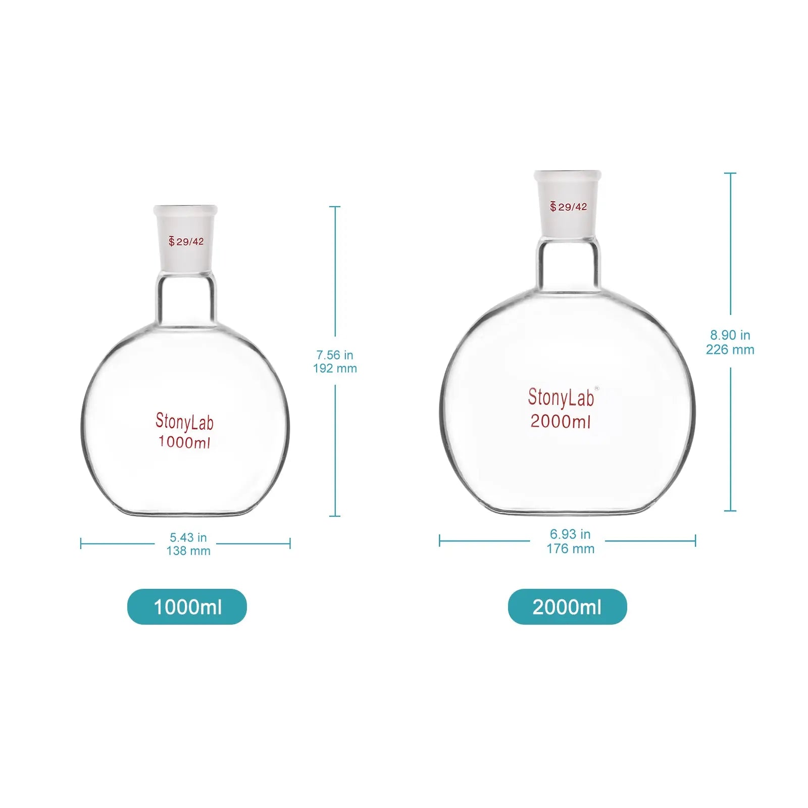 Single Neck Flat Bottom Flask, 29/42 Joint, 1000-2000 ml Flasks-Flat Bottom