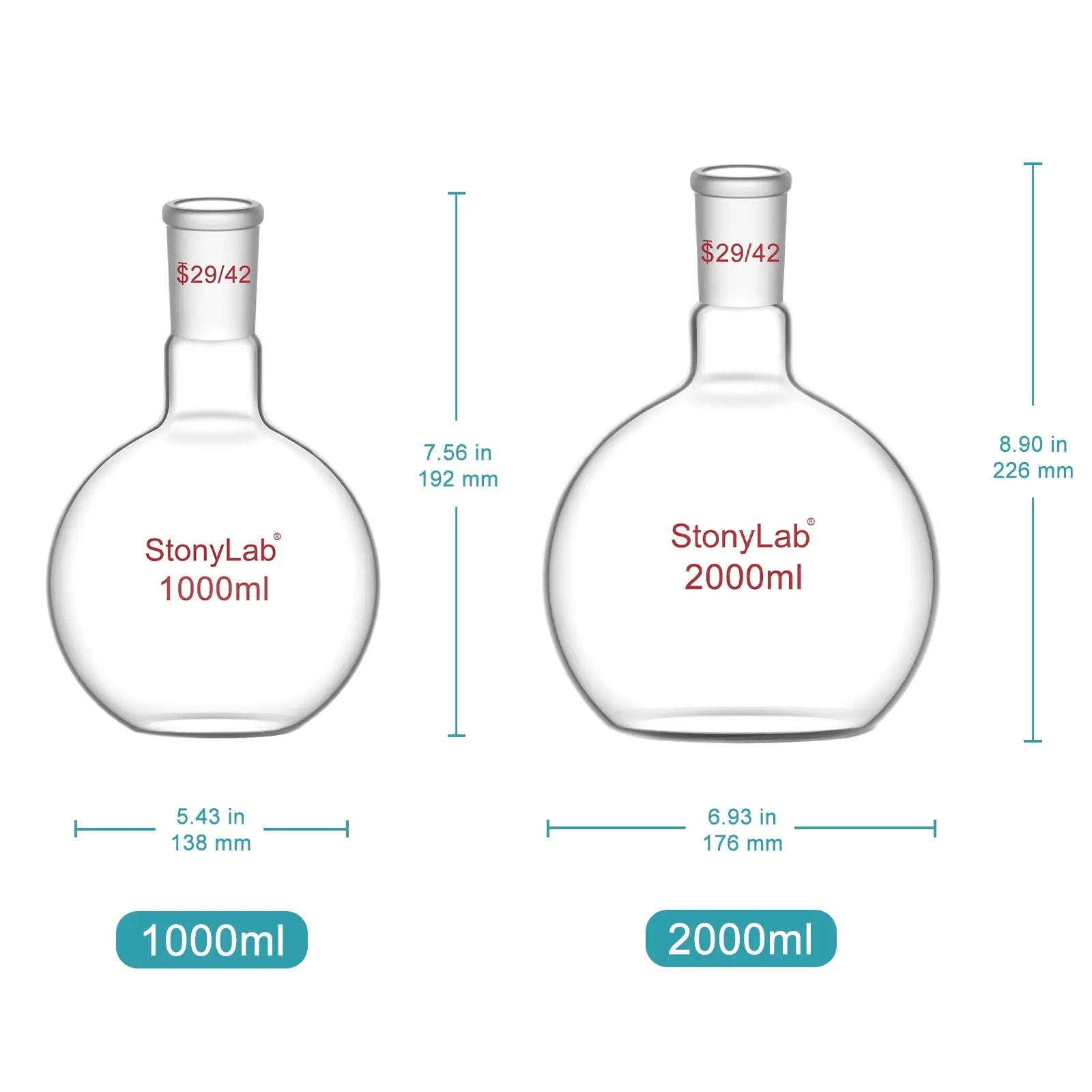Close-up view showing the precise design and material of StonyLab Single Neck Flat Bottom Flask