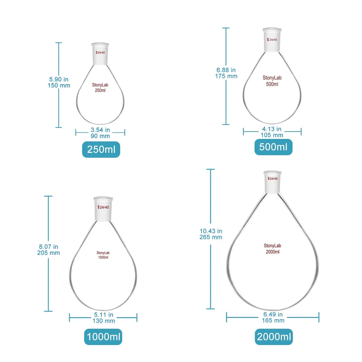 Single Neck Recovery Flask, 10-2000 ml Flasks-Recovery