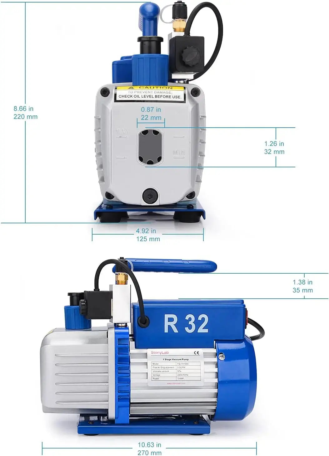 Control panel and digital status display setup of StonyLab Single-Stage Rotary Vane Vacuum Pump