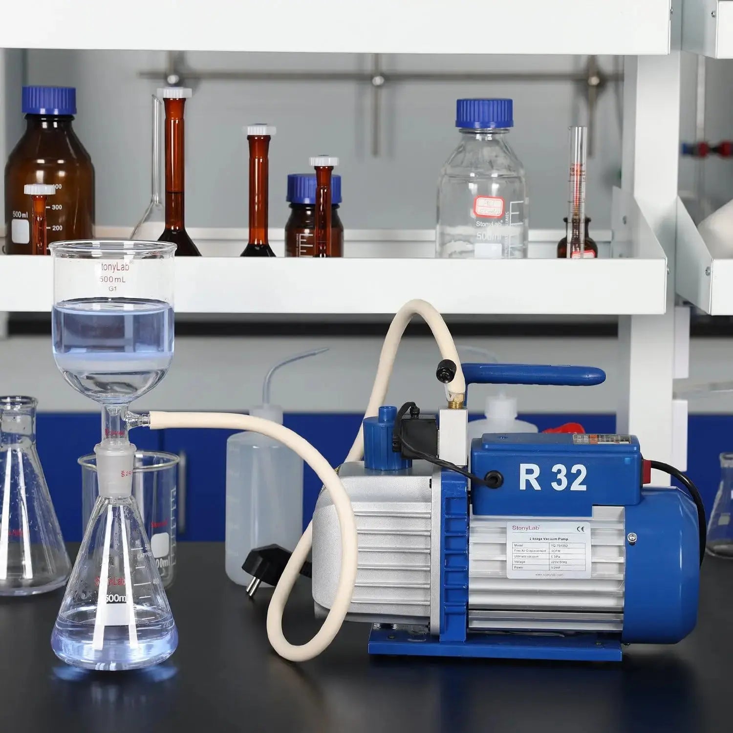 Comprehensive product view and setup components for StonyLab Single-Stage Rotary Vane Vacuum Pump