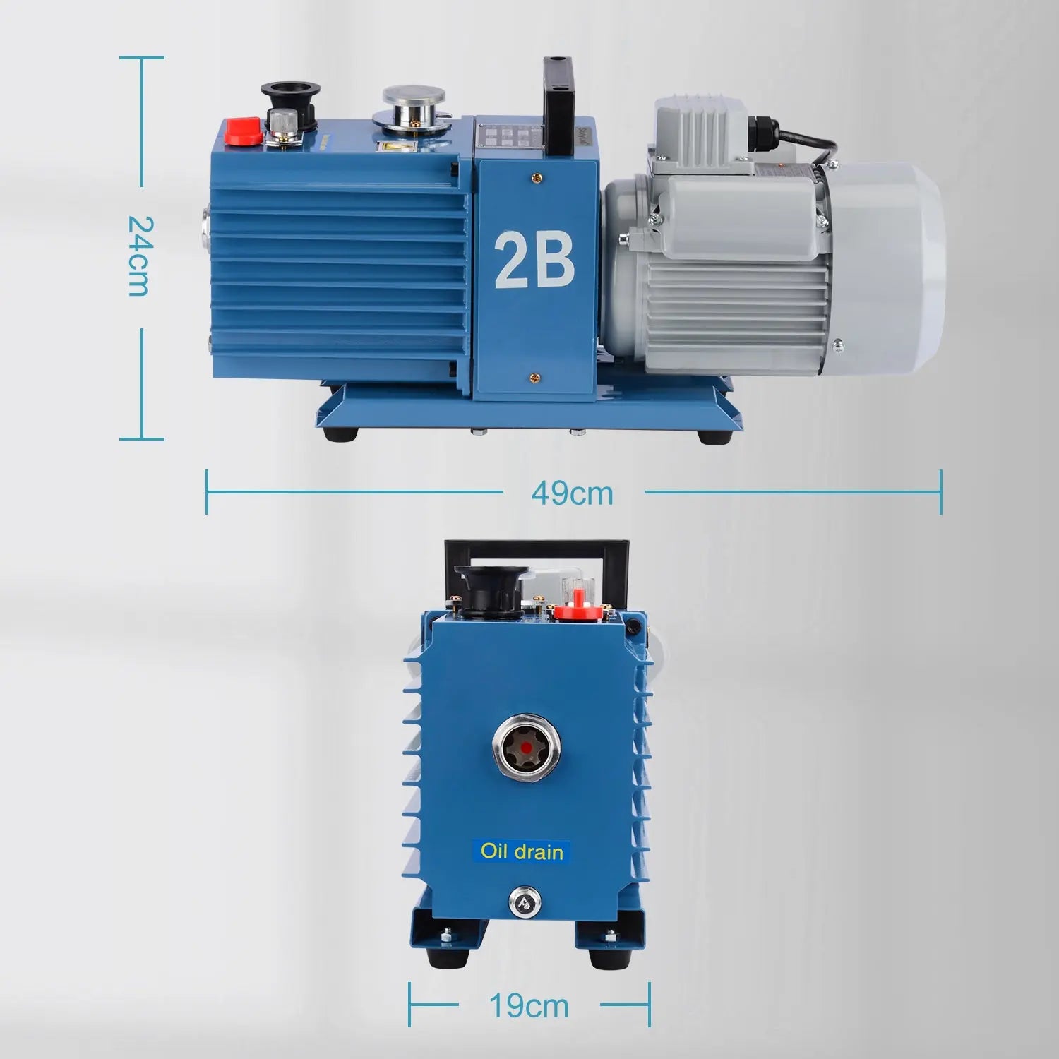 Side view and dimensional layout of the durable StonyLab Two-Stage Rotary Vane Vacuum Pump