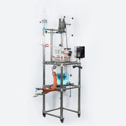 Side view and dimensional layout of the durable StonyLab 10L Jacketed Glass Reactor System for Laboratory Development and Research