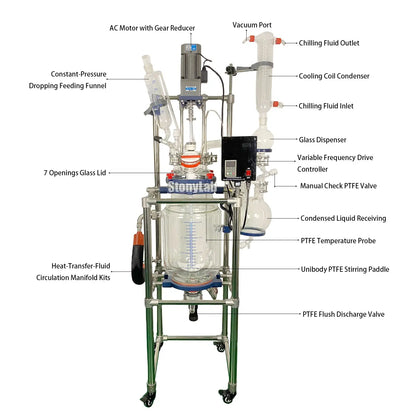 Single or Dual Jacketed Reactor Systems, Glass Reactor 20L - StonyLab Reactors - Glass 